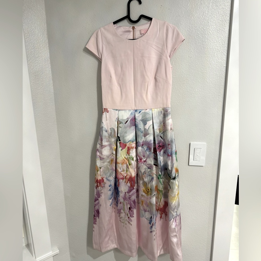 Ted baker midi dress size 1 (4 us) pink / flowers